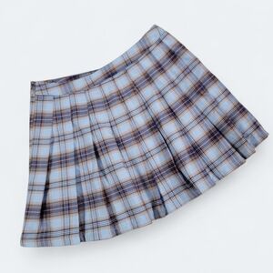 Forever 21 Plaid Blue and Brown Women's Pleated Mini Skirt Size Medium